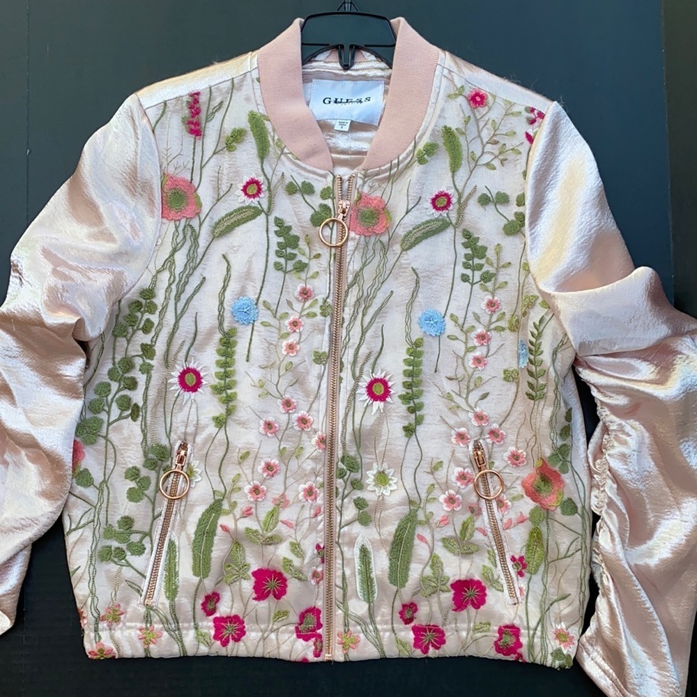 New GUESS Rose-Gold Women's Floral Jacket SZ S